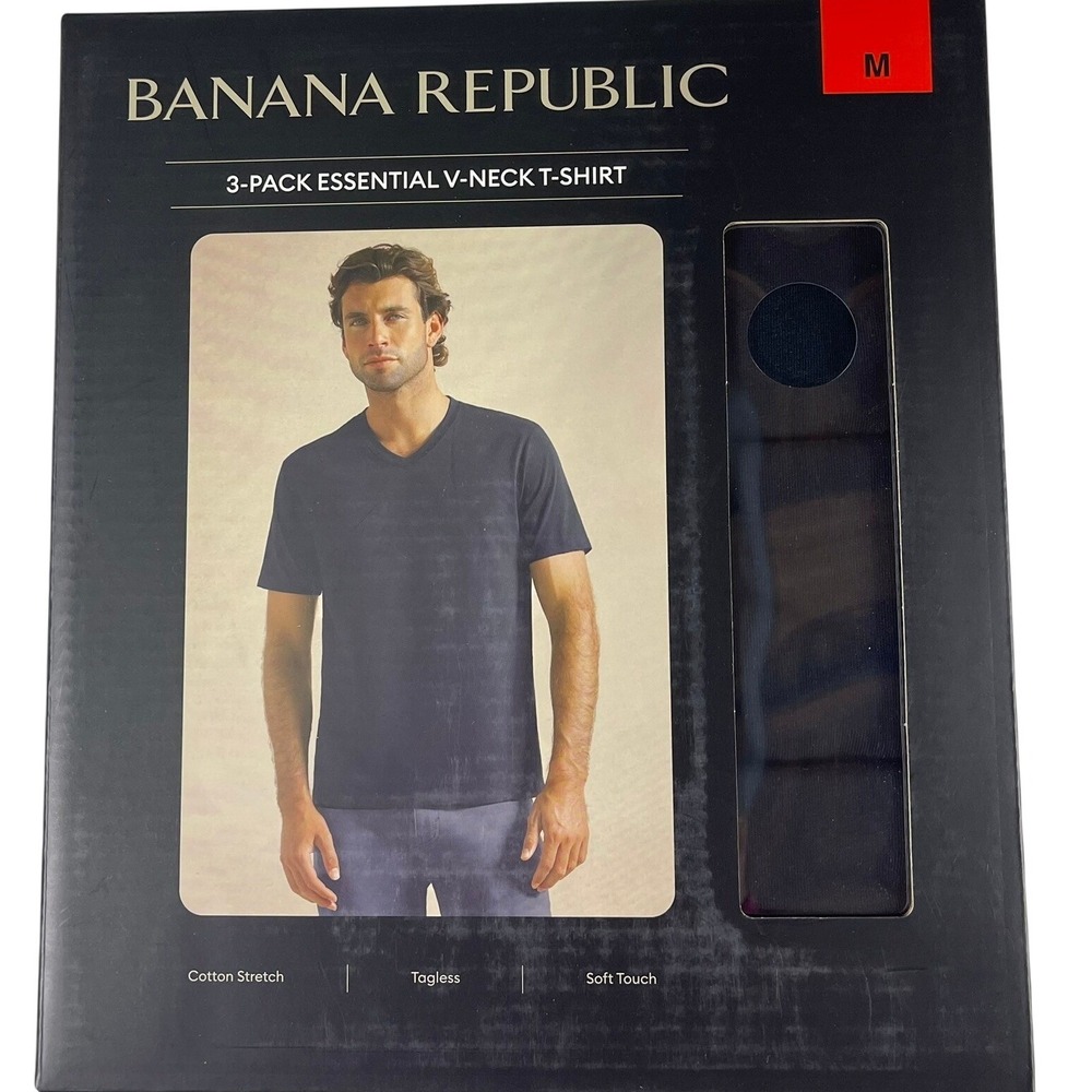 Banana Republic Mens 3-Pack Essential V-Neck T-Shirt Black Size Medium 1848560